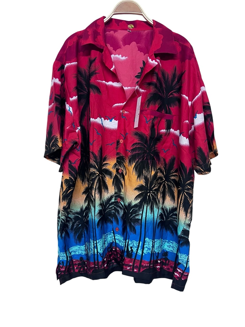 Mens Tropical Palm Print Button-Up Shirt - Vibrant Sunset Colors